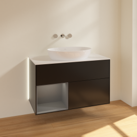 Тумба под раковину Villeroy & Boch Finion 100х50,1 см с подсветкой МДФ черный матовый лак/стекло белое матовое GA11GKPD