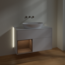 Тумба под раковину Villeroy & Boch Finion 100х50,1 см с подсветкой МДФ глянцевый белый лак/стекло белое матовое GA11GNGF