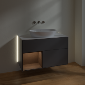 Тумба под раковину Villeroy & Boch Finion 100х50,1 см с подсветкой МДФ антрацит матовый лак/стекло белое матовое GA11GNGK