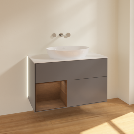 Тумба под раковину Villeroy & Boch Finion 100х50,1 см с подсветкой МДФ антрацит матовый лак/стекло белое матовое GA11GNGK