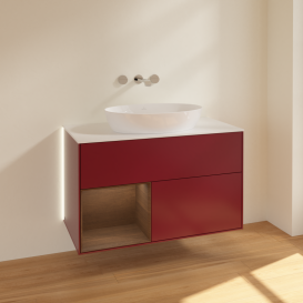 Тумба под раковину Villeroy & Boch Finion 100х50,1 см с подсветкой МДФ пион матовый лак/стекло белое матовое GA11GNHB