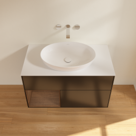 Тумба под раковину Villeroy & Boch Finion 100х50,1 см с подсветкой МДФ черный матовый лак/стекло белое матовое GA11GNPD