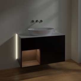 Тумба под раковину Villeroy & Boch Finion 100х50,1 см с подсветкой МДФ черный матовый лак/стекло белое матовое GA11GNPD