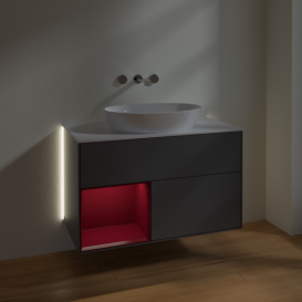 Тумба под раковину Villeroy & Boch Finion 100х50,1 см с подсветкой МДФ антрацит матовый лак/стекло белое матовое GA11HBGK