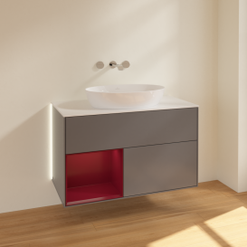 Тумба под раковину Villeroy & Boch Finion 100х50,1 см с подсветкой МДФ антрацит матовый лак/стекло белое матовое GA11HBGK