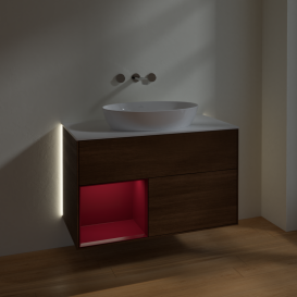 Тумба под раковину Villeroy & Boch Finion 100х50,1 см с подсветкой МДФ шпон грецкого ореха/стекло белое матовое GA11HBGN