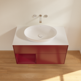 Тумба под раковину Villeroy & Boch Finion 100х50,1 см с подсветкой МДФ пион матовый лак/стекло белое матовое GA11HBHB