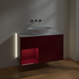 Тумба под раковину Villeroy & Boch Finion 100х50,1 см с подсветкой МДФ пион матовый лак/стекло белое матовое GA11HBHB