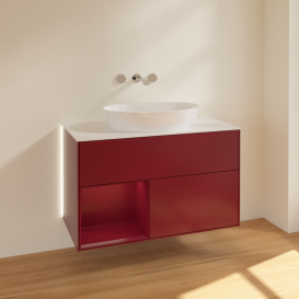 Тумба под раковину Villeroy & Boch Finion 100х50,1 см с подсветкой МДФ пион матовый лак/стекло белое матовое GA11HBHB