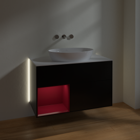 Тумба под раковину Villeroy & Boch Finion 100х50,1 см с подсветкой МДФ черный матовый лак/стекло белое матовое GA11HBPD