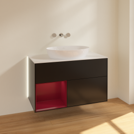 Тумба под раковину Villeroy & Boch Finion 100х50,1 см с подсветкой МДФ черный матовый лак/стекло белое матовое GA11HBPD