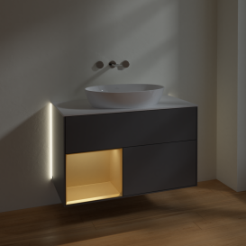 Тумба под раковину Villeroy & Boch Finion 100х50,1 см с подсветкой МДФ антрацит матовый лак/стекло белое матовое GA11HFGK