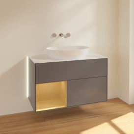 Тумба под раковину Villeroy & Boch Finion 100х50,1 см с подсветкой МДФ антрацит матовый лак/стекло белое матовое GA11HFGK