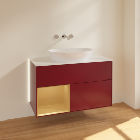 Тумба под раковину Villeroy & Boch Finion 100х50,1 см с подсветкой МДФ пион матовый лак/стекло белое матовое GA11HFHB