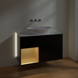 Тумба під раковину Villeroy & Boch Finion 100х50,1 см із підсвічуванням МДФ чорний матовий лак/скло біле матове GA11HFPD