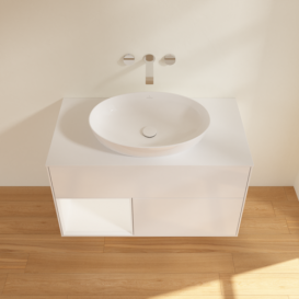 Тумба под раковину Villeroy & Boch Finion 100х50,1 см с подсветкой МДФ глянцевый белый лак/стекло белое матовое GA11MTGF