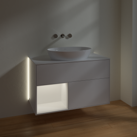 Тумба под раковину Villeroy & Boch Finion 100х50,1 см с подсветкой МДФ глянцевый белый лак/стекло белое матовое GA11MTGF