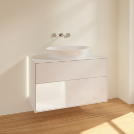 Тумба под раковину Villeroy & Boch Finion 100х50,1 см с подсветкой МДФ глянцевый белый лак/стекло белое матовое GA11MTGF