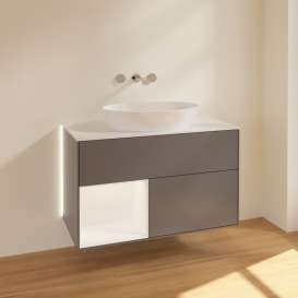 Тумба под раковину Villeroy & Boch Finion 100х50,1 см с подсветкой МДФ антрацит матовый лак/стекло белое матовое GA11MTGK