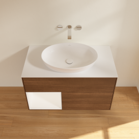 Тумба под раковину Villeroy & Boch Finion 100х50,1 см с подсветкой МДФ шпон грецкого ореха/стекло белое матовое GA11MTGN