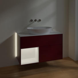 Тумба под раковину Villeroy & Boch Finion 100х50,1 см с подсветкой МДФ пион матовый лак/стекло белое матовое GA11MTHB