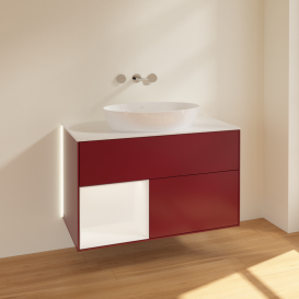 Тумба под раковину Villeroy & Boch Finion 100х50,1 см с подсветкой МДФ пион матовый лак/стекло белое матовое GA11MTHB