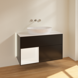 Тумба под раковину Villeroy & Boch Finion 100х50,1 см с подсветкой МДФ черный матовый лак/стекло белое матовое GA11MTPD