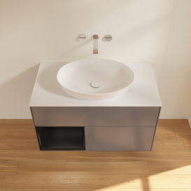 Тумба под раковину Villeroy & Boch Finion 100х50,1 см с подсветкой МДФ антрацит матовый лак/стекло белое матовое GA11PDGK