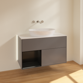 Тумба под раковину Villeroy & Boch Finion 100х50,1 см с подсветкой МДФ антрацит матовый лак/стекло белое матовое GA11PDGK