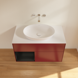 Тумба под раковину Villeroy & Boch Finion 100х50,1 см с подсветкой МДФ пион матовый лак/стекло белое матовое GA11PDHB