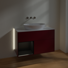 Тумба под раковину Villeroy & Boch Finion 100х50,1 см с подсветкой МДФ пион матовый лак/стекло белое матовое GA11PDHB