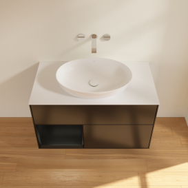 Тумба під раковину Villeroy & Boch Finion 100х50,1 см із підсвічуванням МДФ чорний матовий лак/скло біле матове GA11PDPD