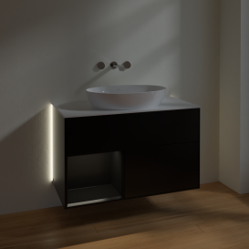 Тумба під раковину Villeroy & Boch Finion 100х50,1 см із підсвічуванням МДФ чорний матовий лак/скло біле матове GA11PDPD