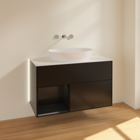 Тумба під раковину Villeroy & Boch Finion 100х50,1 см із підсвічуванням МДФ чорний матовий лак/скло біле матове GA11PDPD
