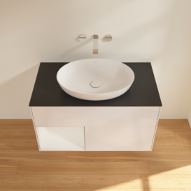 Тумба под раковину Villeroy & Boch Finion 100х50,1 см с подсветкой МДФ глянцевый белый лак/стекло черное матовое GA12GFGF