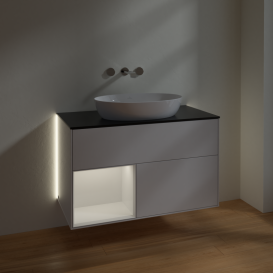 Тумба под раковину Villeroy & Boch Finion 100х50,1 см с подсветкой МДФ глянцевый белый лак/стекло черное матовое GA12GFGF