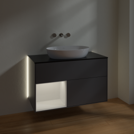 Тумба под раковину Villeroy & Boch Finion 100х50,1 см с подсветкой МДФ антрацит матовый лак/стекло черное матовое GA12GFGK
