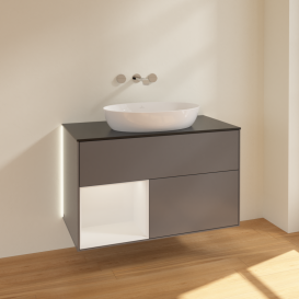 Тумба под раковину Villeroy & Boch Finion 100х50,1 см с подсветкой МДФ антрацит матовый лак/стекло черное матовое GA12GFGK