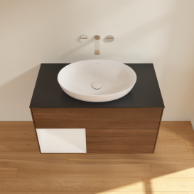 Тумба под раковину Villeroy & Boch Finion 100х50,1 см с подсветкой МДФ шпон грецкого ореха/стекло черное матовое GA12GFGN