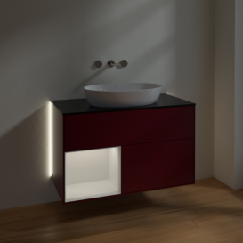 Тумба под раковину Villeroy & Boch Finion 100х50,1 см с подсветкой МДФ пион матовый лак/стекло черное матовое GA12GFHB