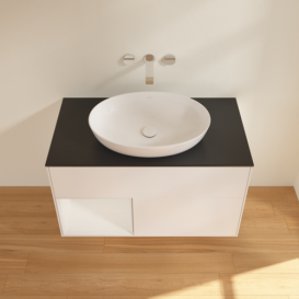 Тумба под раковину Villeroy & Boch Finion 100х50,1 см с подсветкой МДФ белый матовый лак/стекло черное матовое GA12GFMT