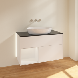 Тумба под раковину Villeroy & Boch Finion 100х50,1 см с подсветкой МДФ белый матовый лак/стекло черное матовое GA12GFMT