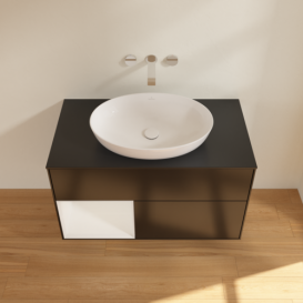 Тумба під раковину Villeroy & Boch Finion 100х50,1 см із підсвічуванням МДФ чорний матовий лак/скло чорне матове GA12GFPD