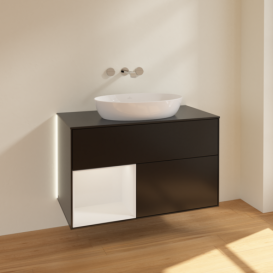 Тумба під раковину Villeroy & Boch Finion 100х50,1 см із підсвічуванням МДФ чорний матовий лак/скло чорне матове GA12GFPD