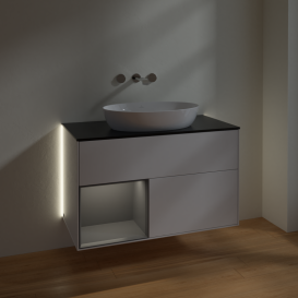 Тумба под раковину Villeroy & Boch Finion 100х50,1 см с подсветкой МДФ глянцевый белый лак/стекло черное матовое GA12GKGF