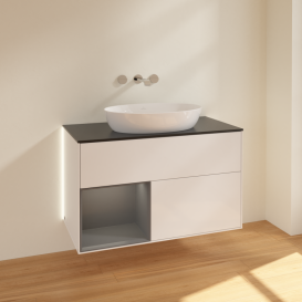 Тумба под раковину Villeroy & Boch Finion 100х50,1 см с подсветкой МДФ глянцевый белый лак/стекло черное матовое GA12GKGF