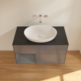 Тумба під раковину Villeroy & Boch Finion 100х50,1 см із підсвічуванням МДФ антрацит матовий лак/скло чорне матове GA12GKGK