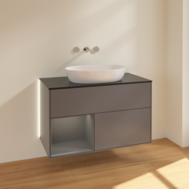Тумба під раковину Villeroy & Boch Finion 100х50,1 см із підсвічуванням МДФ антрацит матовий лак/скло чорне матове GA12GKGK