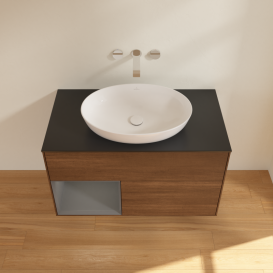 Тумба под раковину Villeroy & Boch Finion 100х50,1 см с подсветкой МДФ шпон грецкого ореха/стекло черное матовое GA12GKGN