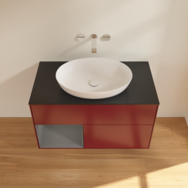 Тумба под раковину Villeroy & Boch Finion 100х50,1 см с подсветкой МДФ пион матовый лак/стекло черное матовое GA12GKHB